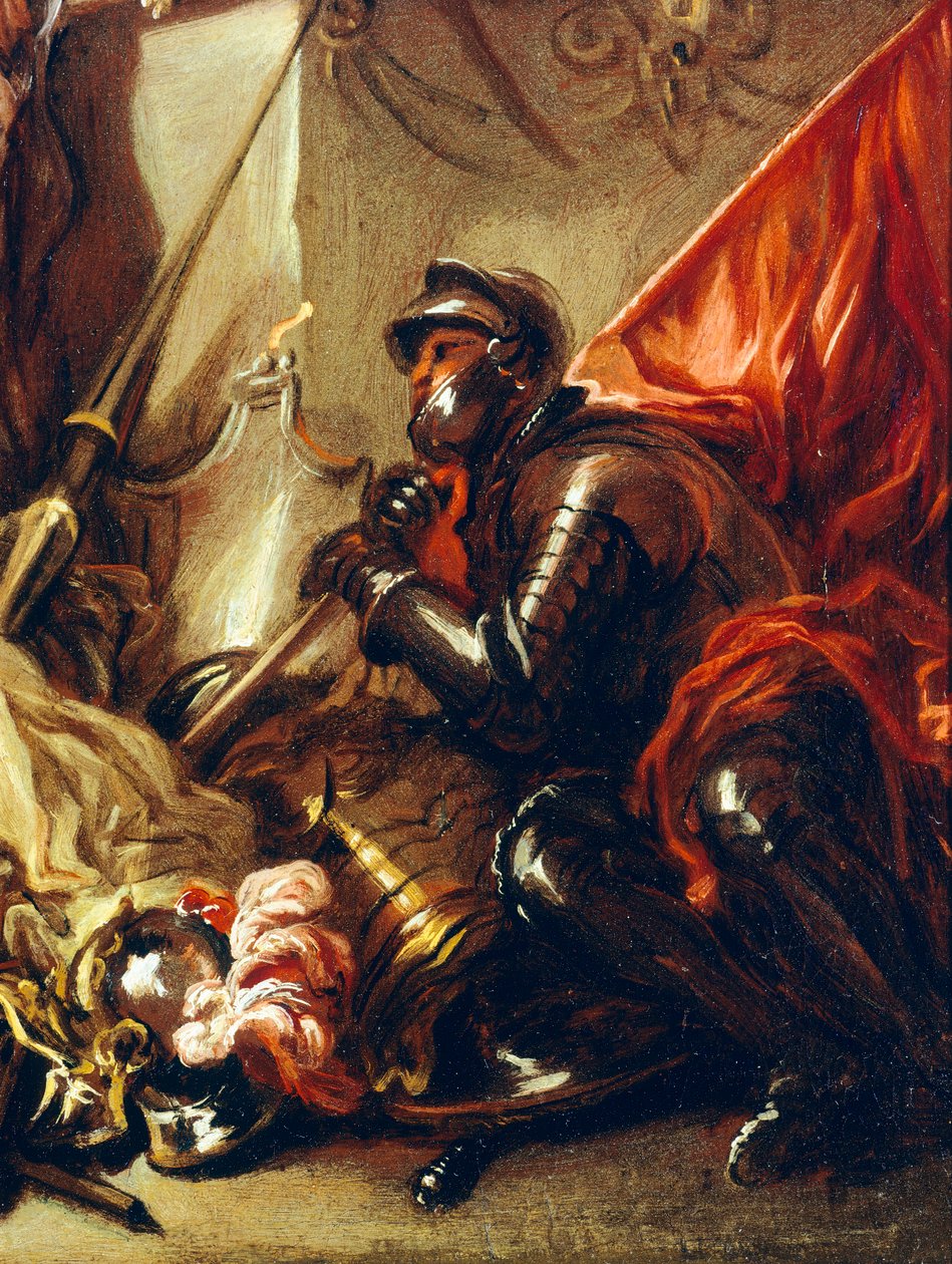 Katona zászlót tartó, részlet a Háború allegóriájából, Luca Giordano (1634-1705), olaj, vászon, 61x50 cm alkotó: Luca Giordano
