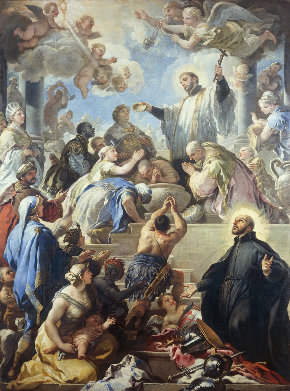 Xavéri Szent Ferenc indiánokat keresztel, Luca Giordano (1634-1705), olaj, vászon, 421x315 cm alkotó: Luca Giordano