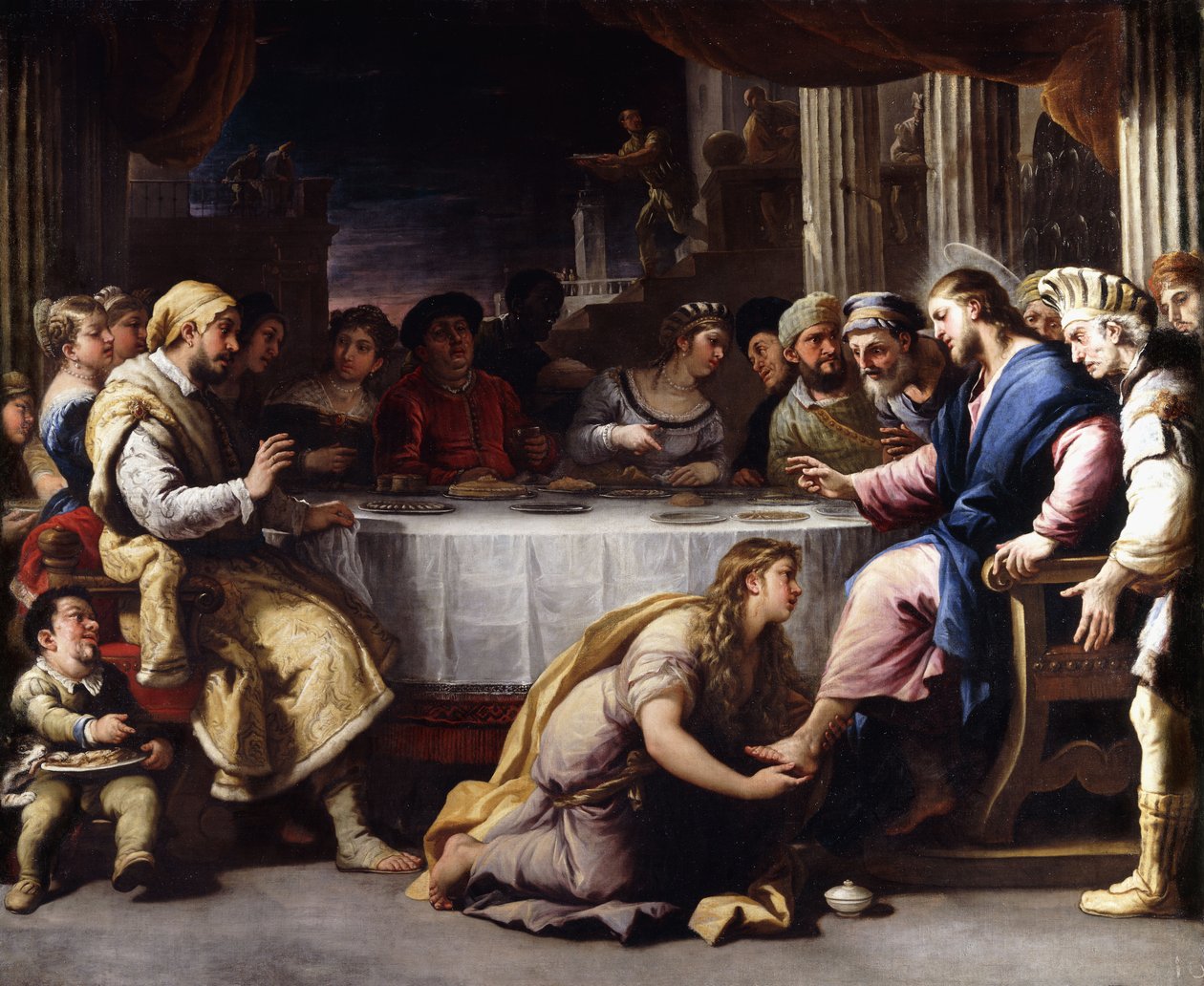 A Magdolna, aki megmossa Krisztus lábát Simon házában, alkotó: Luca Giordano
