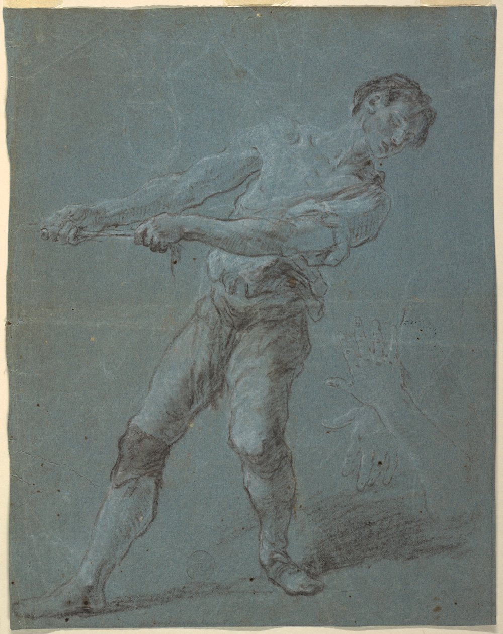 Fiatal férfi kötelet húz alkotó: Luca Giordano