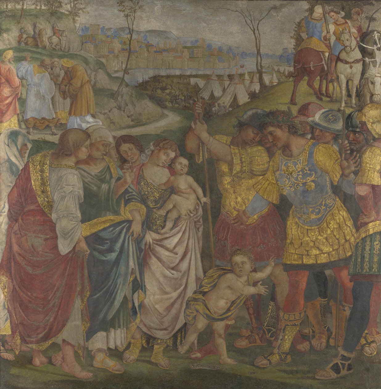 Coriolanust családja rávette, hogy kímélje meg a Palazzo del Magnifico (Siena) római freskóit, 1509 alkotó: Luca Signorelli