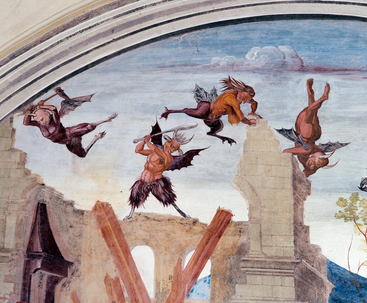 Isten megbünteti Florenzót (Isten megbünteti Florenzót) - Luca Signorelli (kb. 1445-1523) részlete a kolostor freskója Nursie-i Szent Benedek (480 - 567) életét meséli el, a Montenegrói Apátság 1497-1498 közötti Bencés Rendjének alapítója Oliveto Maggiore, alkotó: Luca Signorelli