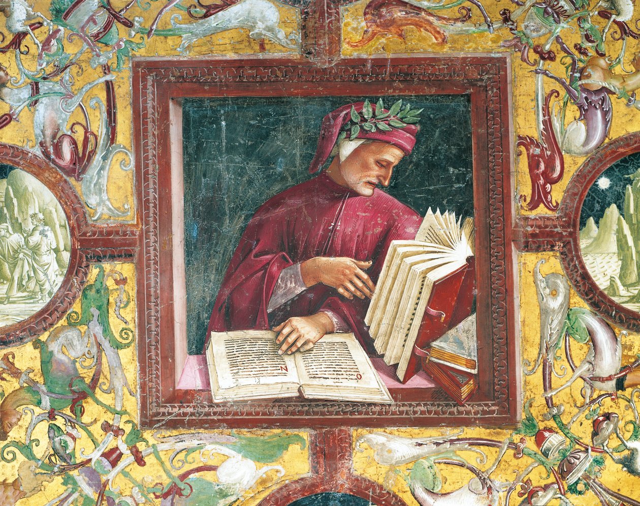 Olaszország, Umbria régió, Orvieto, Katedrális, Madonna di San Brizio kápolna, Luca Signorelli Dante Alighieri portréja, freskó alkotó: Luca Signorelli