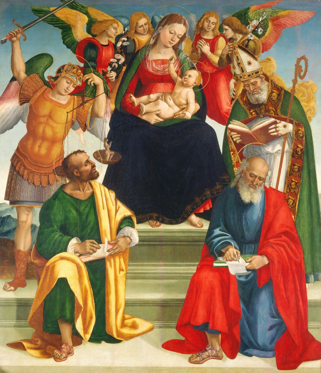Madonna és gyermek szentekkel és angyalokkal, 1510-es évek közepe vagy vége. alkotó: Luca Signorelli