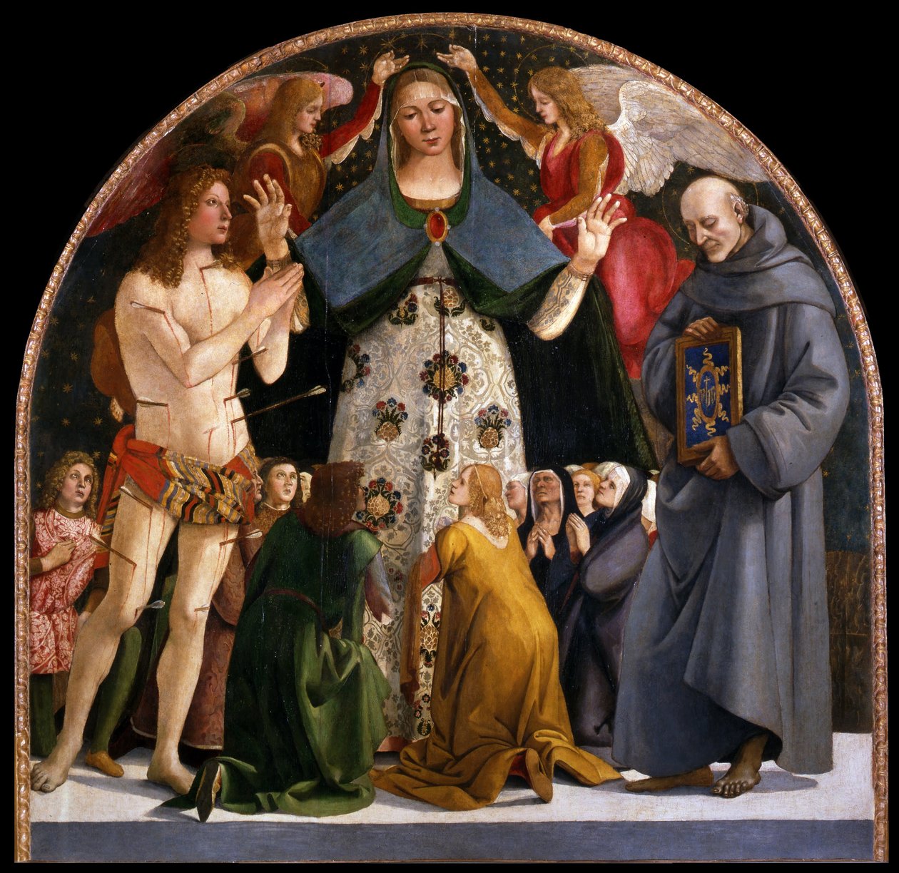 Irgalmas Madonna és Szentek Sebastian és Bernardino da Siena, c. 1490 alkotó: Luca Signorelli