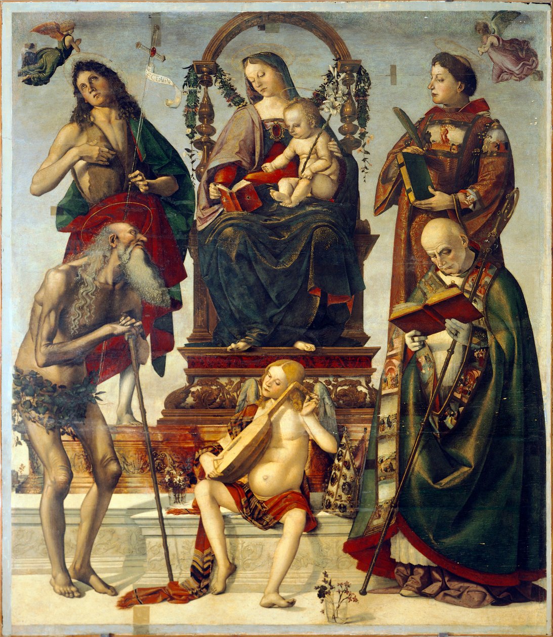 Szent Onuphriusz pálája, Madonna és a gyermek a szentekkel, Luca Signorelli (kb. 1445-1523), olaj, fa, 221x189 cm. alkotó: Luca Signorelli