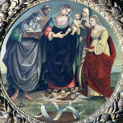 Szent beszélgetés (tempera a panelen) alkotó: Luca Signorelli