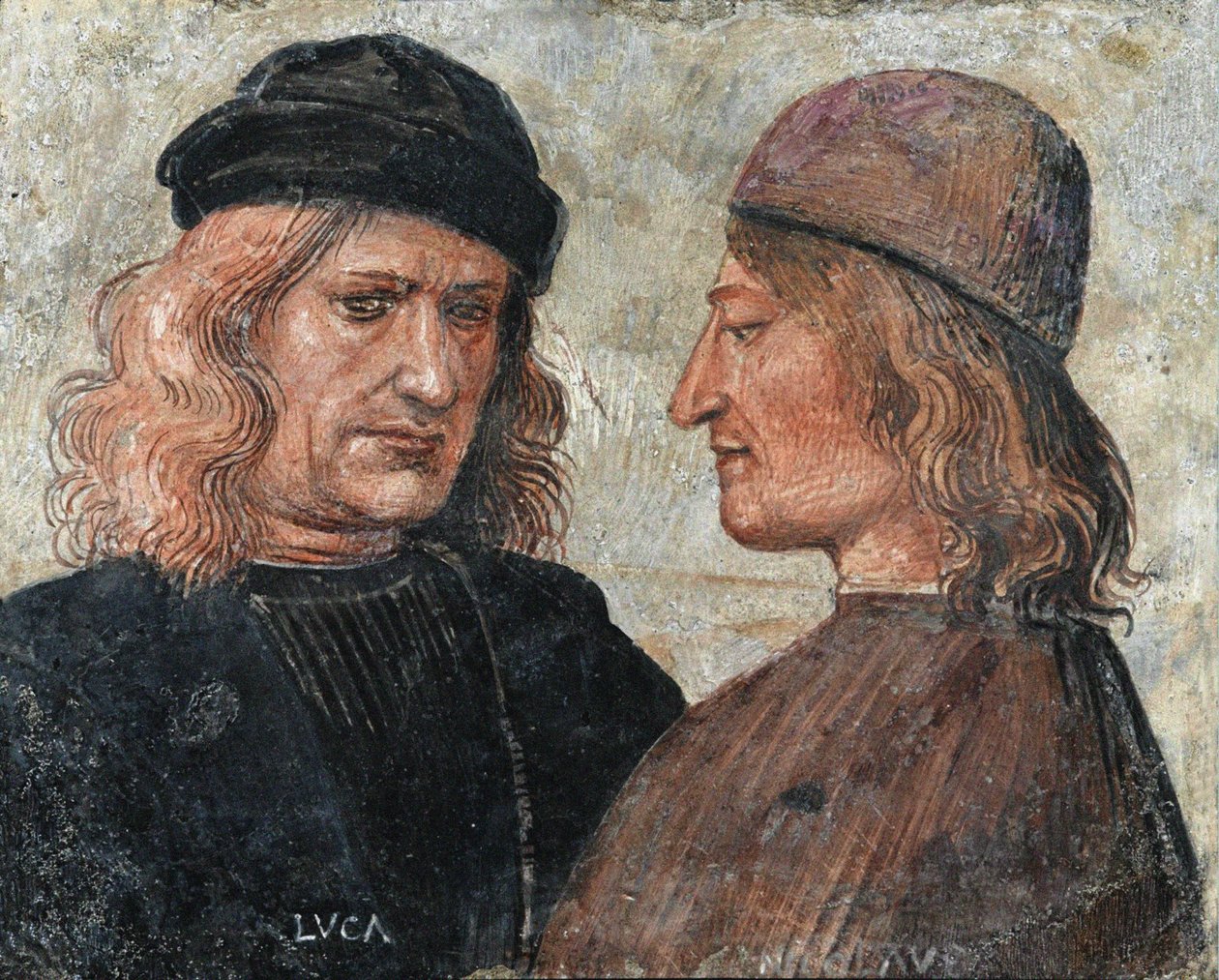 Angelo Franchi önarcképe Niccolòval, c. 1504. alkotó: Luca Signorelli