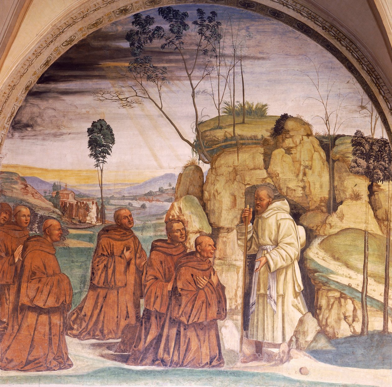 Szent Benedek történetei, Luca Signorelli (kb. 1445-1523) freskói a sienai Monte Oliveto-i Szent Benedek kolostorban, részlet alkotó: Luca Signorelli