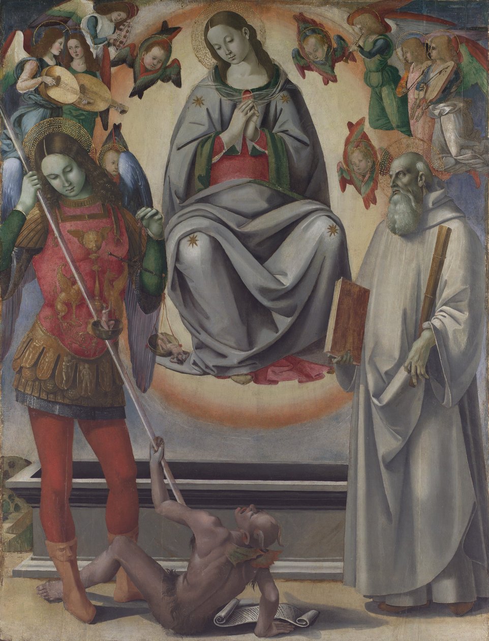 Szűz mennybemenetele Szent Mihály és Benedekkel, kb. 1493-96. alkotó: Luca Signorelli
