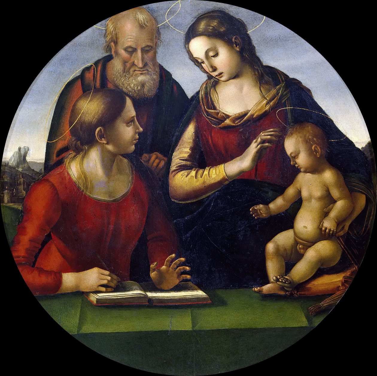 A Szent Család szenttel, 1490-1495 körül. alkotó: Luca Signorelli