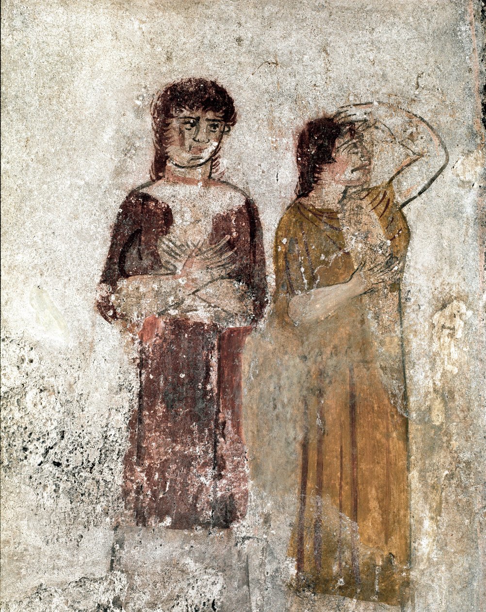 Két nő portréja, Lucanian freskó a Kr.e. 4. századból, a lovas sírjából, Paestum helyéről, Olaszországból. Museo nazionale archeologico, Paestum alkotó: Lucanian School