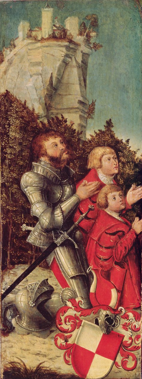 Egy lovag portréja két fiával, 1518-25 körül (olaj, fa) alkotó: Lucas Cranach the Elder