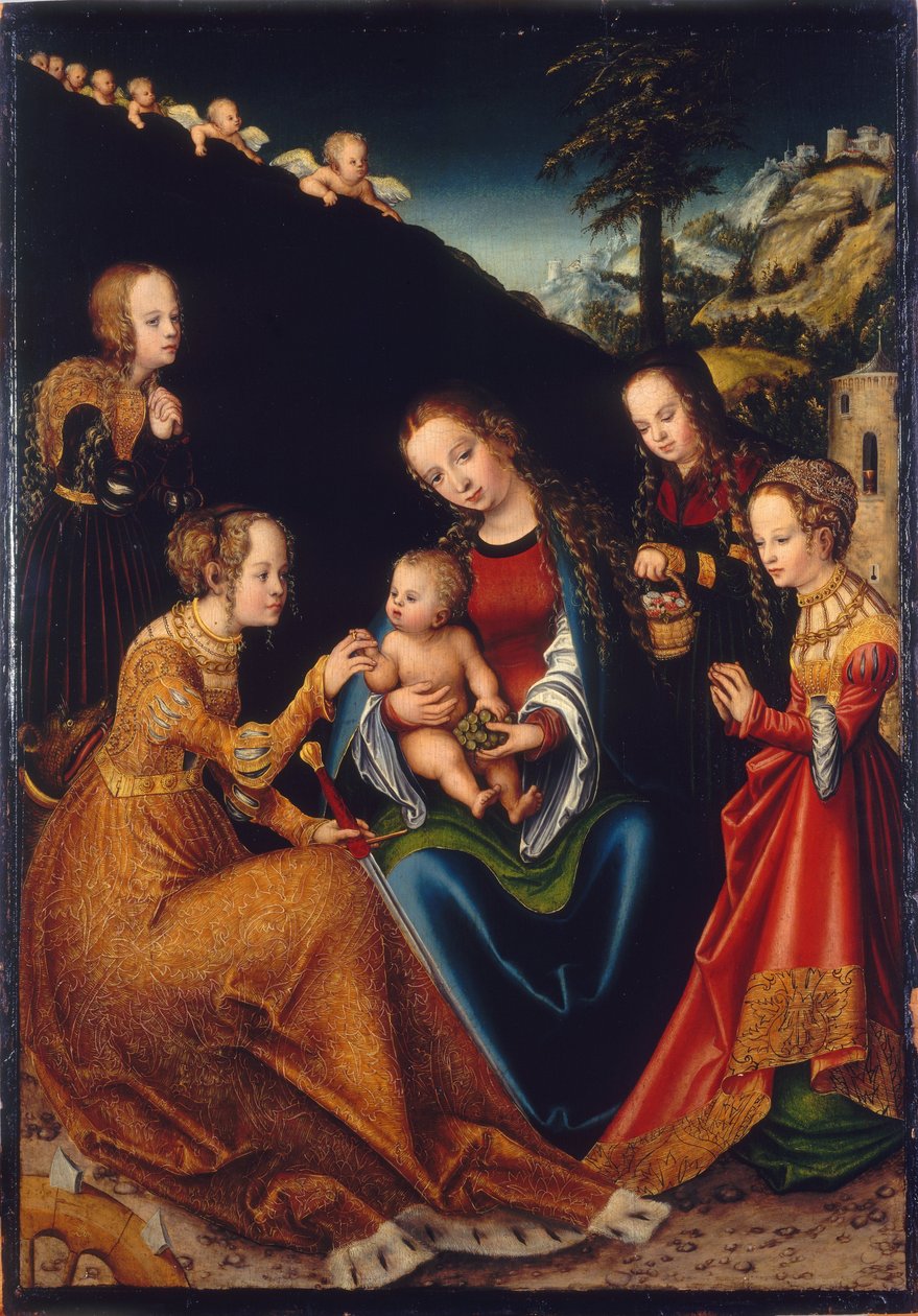 Alexandriai Szent Katalin misztikus házassága Dorothy, Margit és Barbarával alkotó: Lucas Cranach the Elder