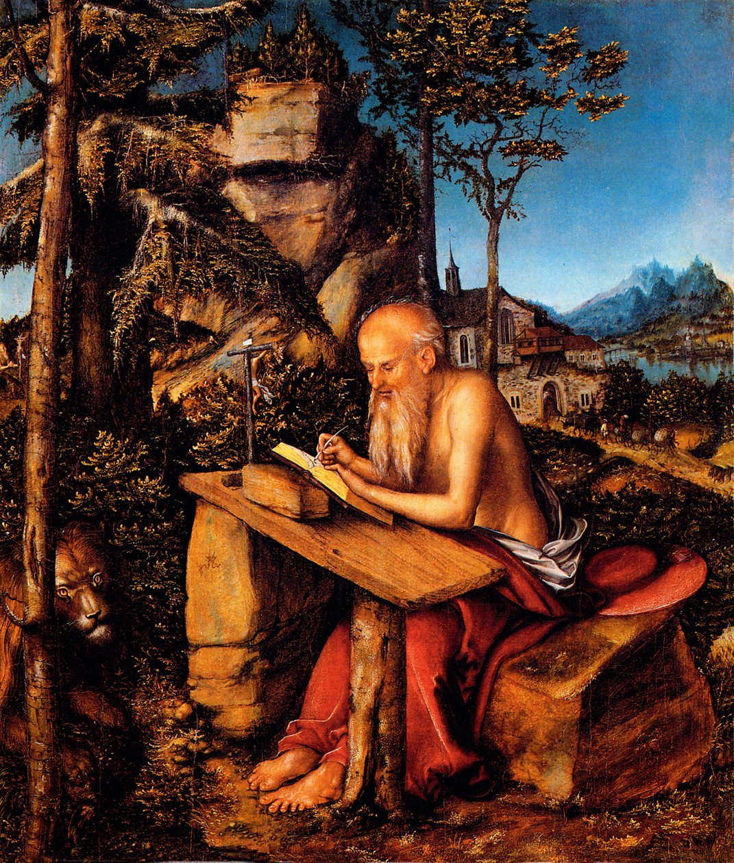Szent Jeromos a pusztában / Szent Jeromos írás a tájban alkotó: Lucas Cranach the Elder