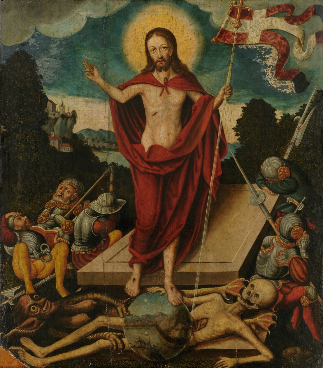 Krisztus feltámadása és a halál és az ördög feletti győzelem, 1537 alkotó: Lucas school of Cranach