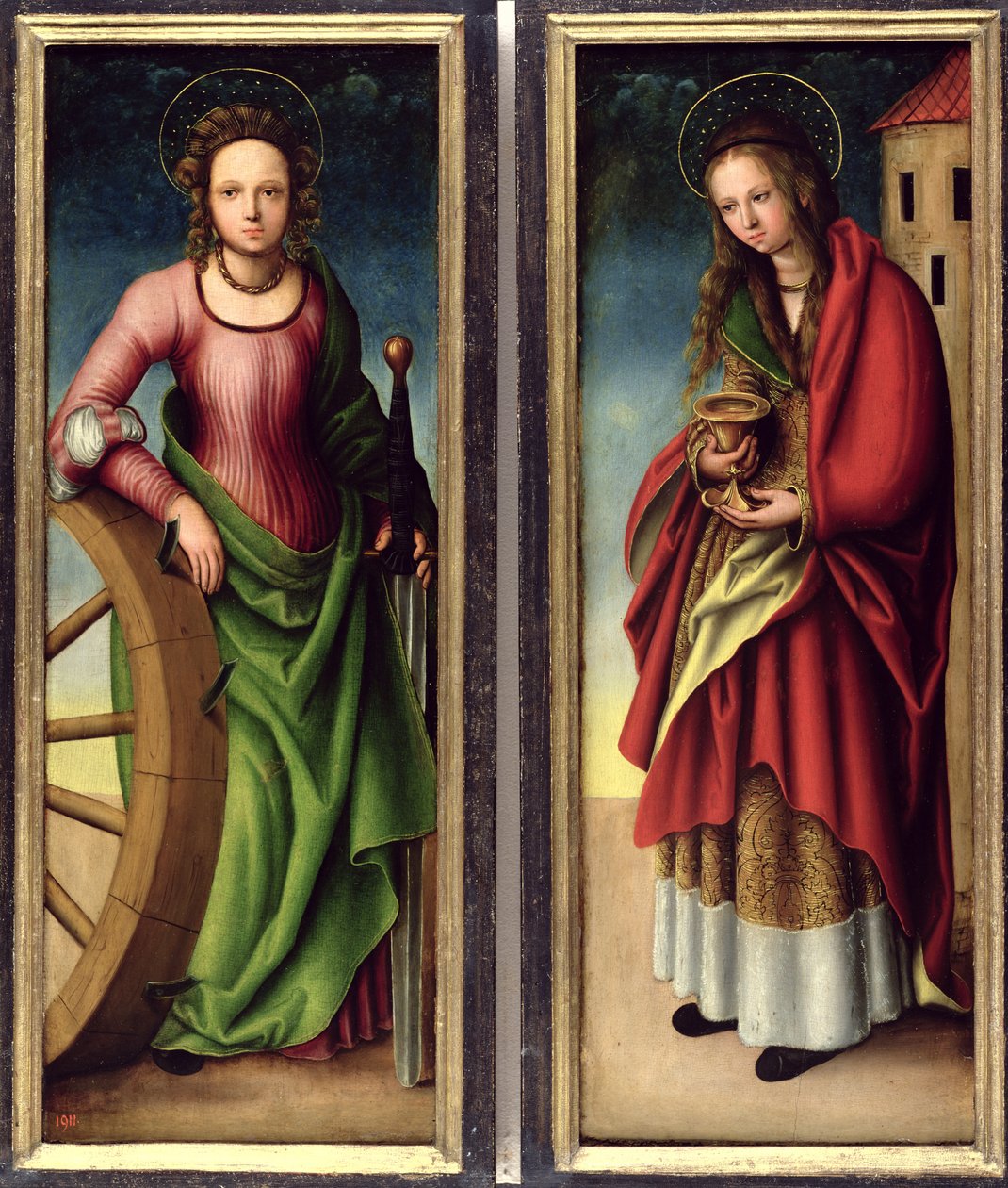 Szent Katalin és Szent Borbála, 1510 alkotó: Lucas studio of Cranach