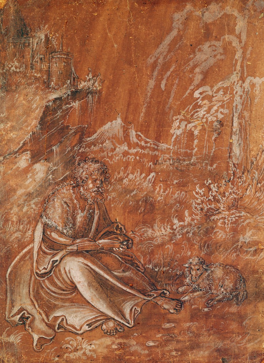 Keresztelő Szent János hegyvidéki tájon ülve (tinta papíron) alkotó: Lucas Cranach the Elder