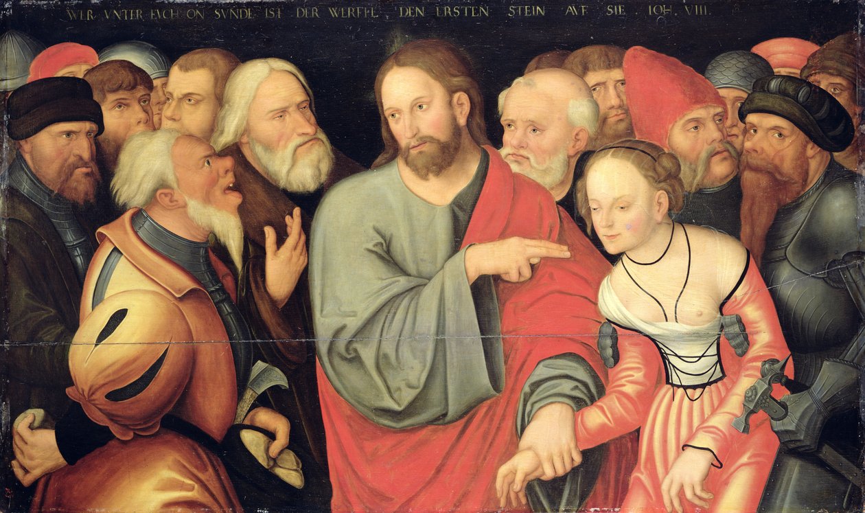 Krisztus és a házasságtörőnő alkotó: Lucas the Younger studio of Cranach