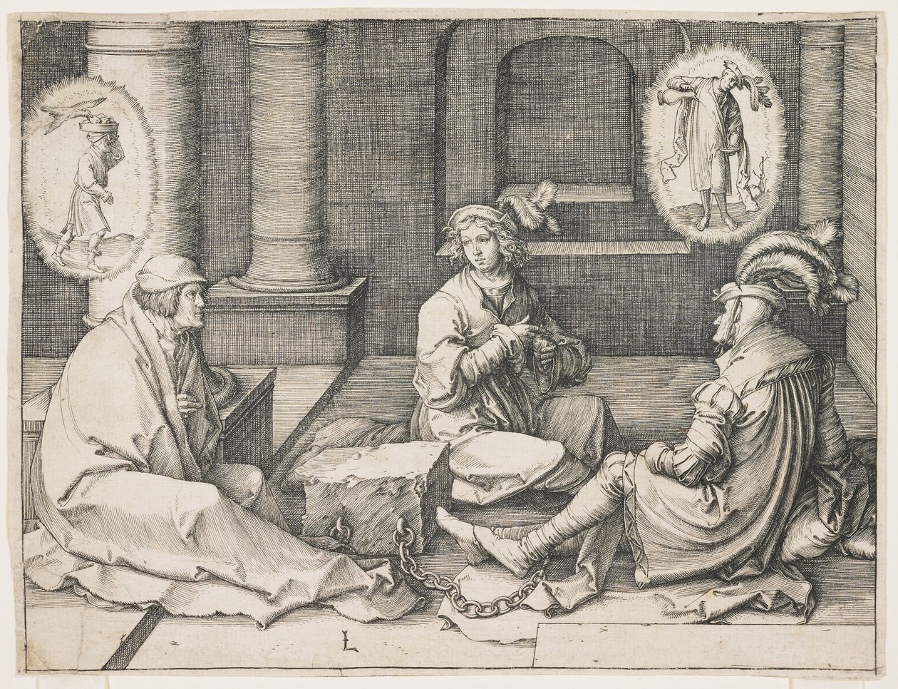 József álmokat tolmácsolva a börtönben, 1512 alkotó: Lucas van Leyden