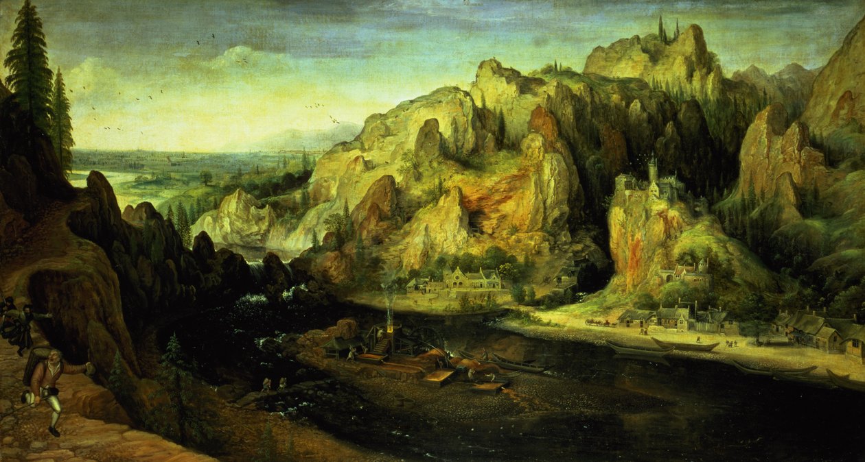 Hegyi táj meglepetés támadással, 1585 körül alkotó: Lucas van Valckenborch