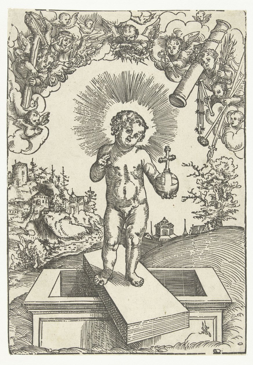 Gyermek Krisztus, mint Megváltó angyalokkal körülvéve a szenvedés eszközeivel alkotó: Lucas Cranach