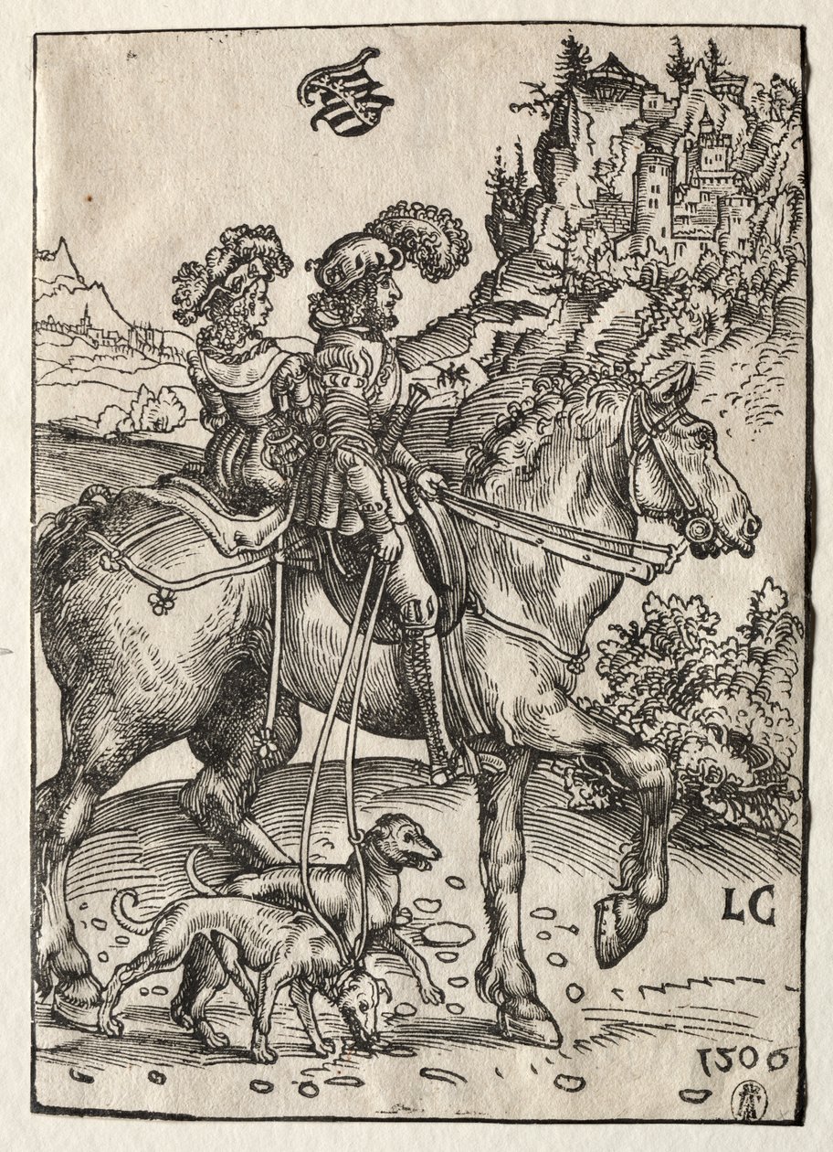 Egy úriember és egy hölgy a hajszába lovagolva alkotó: Lucas Cranach