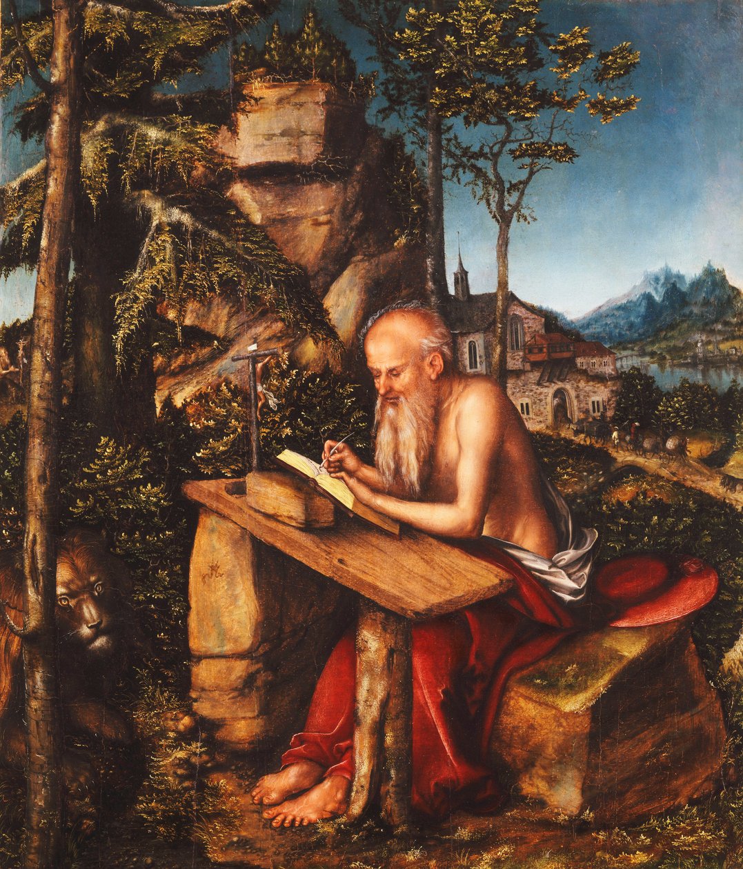 Szent Jeromos írás sziklás tájon, 1515 körül alkotó: Lucas Cranach