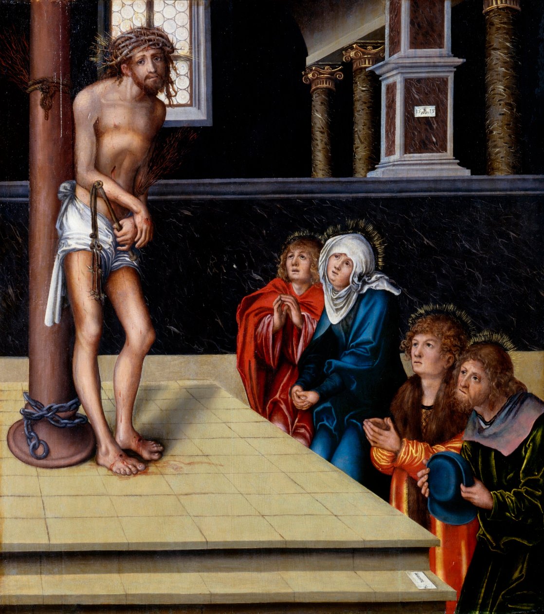 Német: Christus als Schmerzensmann an der Geißelsäule Krisztus mint a fájdalmak embere alkotó: Lucas Cranach the Elder