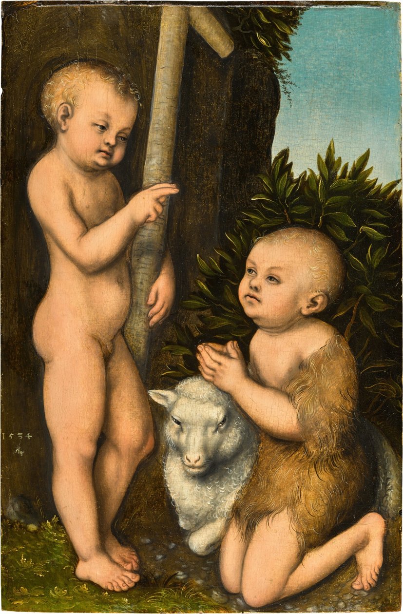 Német: Der Christusknabe und der ihn adoring Johannesknabe / Krisztus és Keresztelő János mint fiúk A Keresztelő Szent János által imádott fiatal Krisztus alkotó: Lucas Cranach the Elder