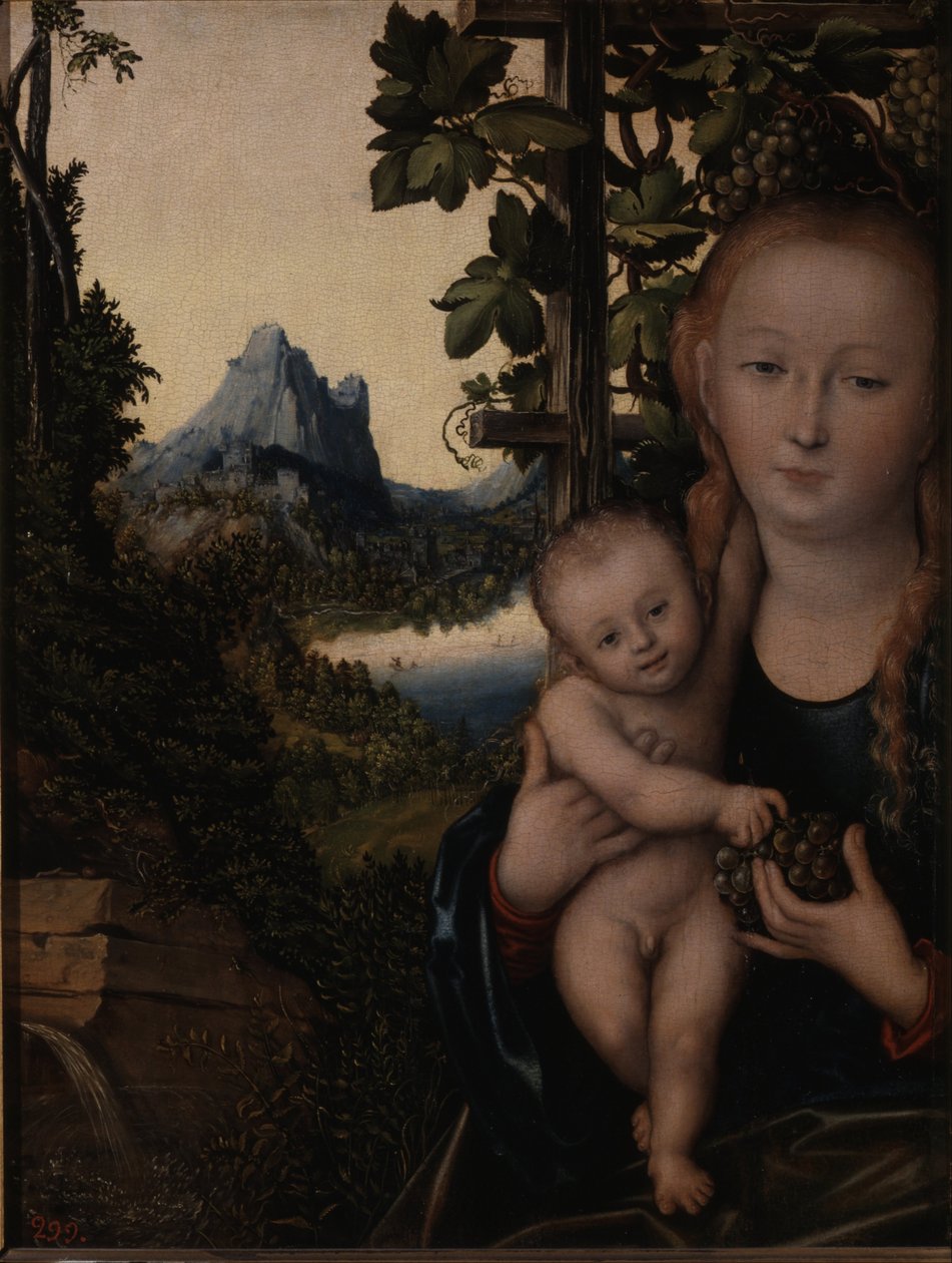 Német: Die Madonna vor der Weinlaube A Szűzanya a szőlőfák között alkotó: Lucas Cranach the Elder
