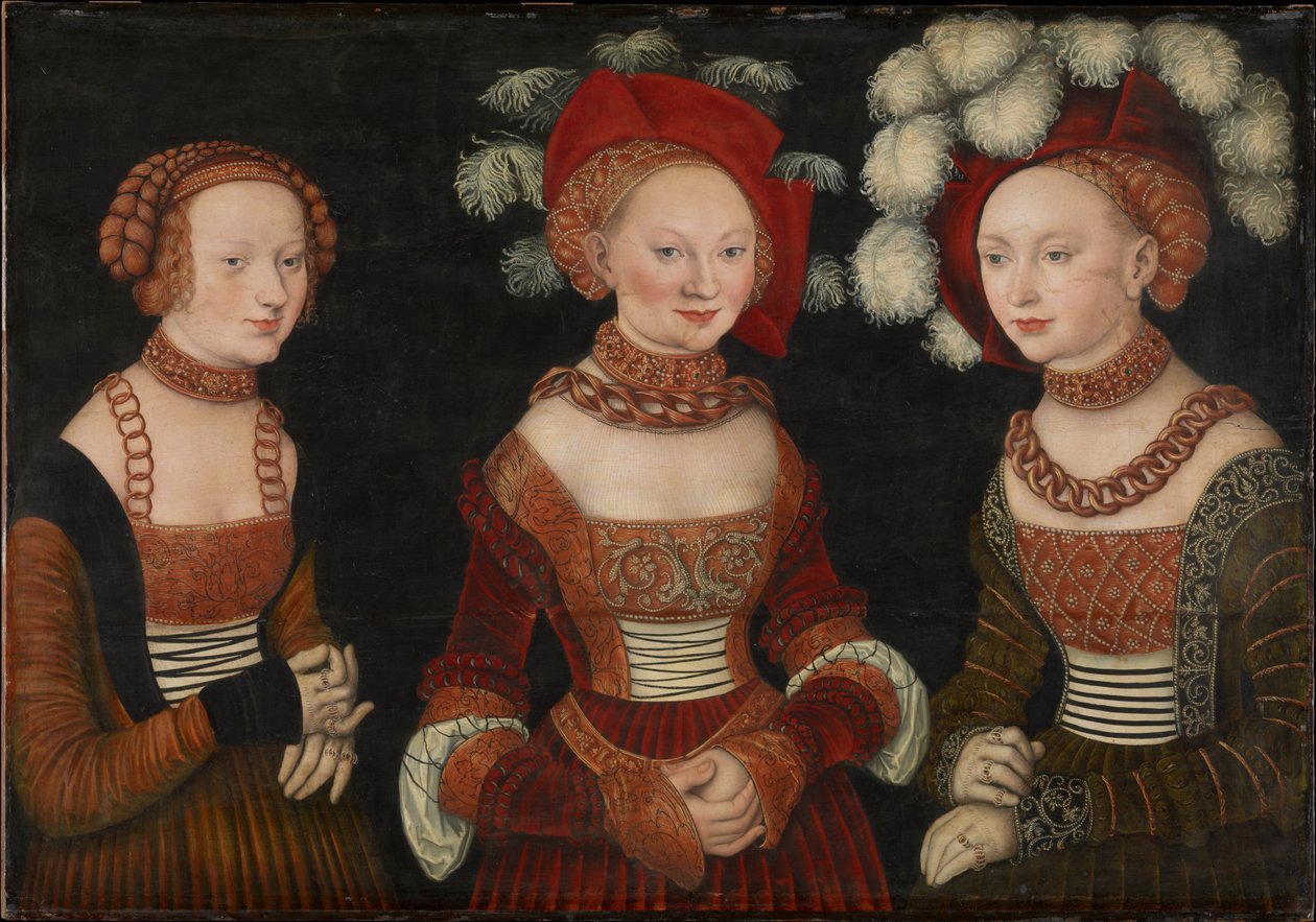 Német: Die Prinzessinnen Sibylla (1515-1592), Emilia (1516-1591) und Sidonia (1518-1575) von Sachsen A szászországi Sibylla (1515-1592), Emilia (1516-1591) és Sidonia (1518-1575) hercegnők. alkotó: Lucas Cranach the Elder