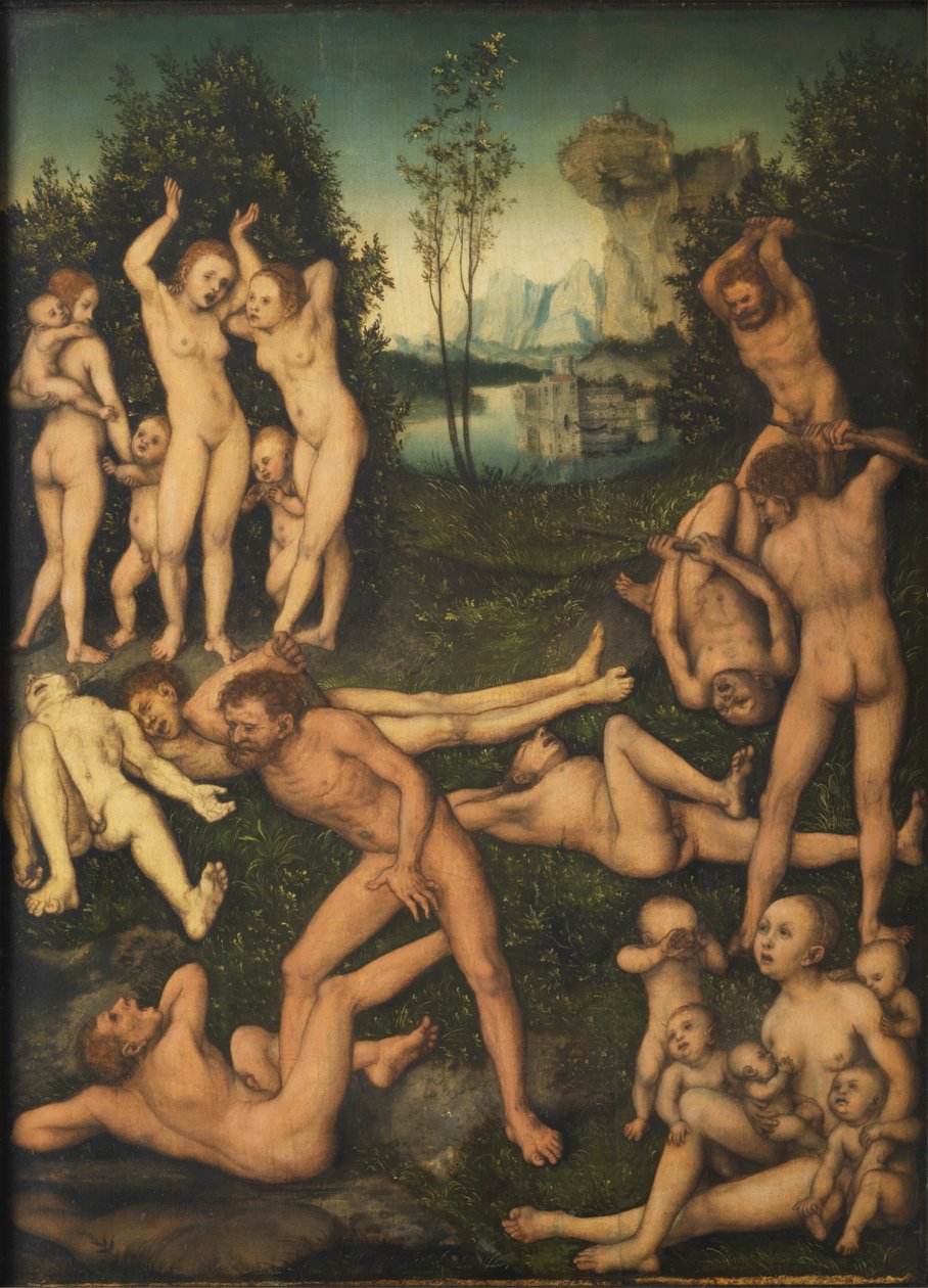 Német: Kampf nackter Männer und ihre klagenden Frauen A féltékenység gyümölcsei (Az ezüstkorszak vége) alkotó: Lucas Cranach the Elder