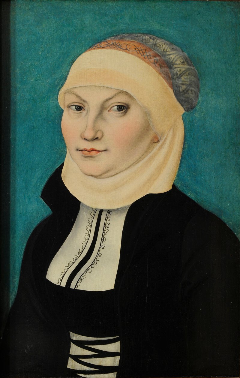Német: Katharina von Bora als Brustbildbnis nach links Katharina of Bora, mellszobor, balra néző, mellmagasságban alkotó: Lucas Cranach the Elder