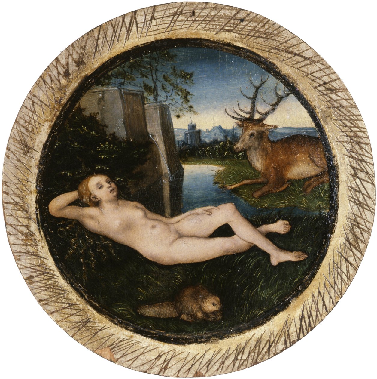Német: Nyugvó tavaszi nimfa Reclining nimfa alkotó: Lucas Cranach the Elder