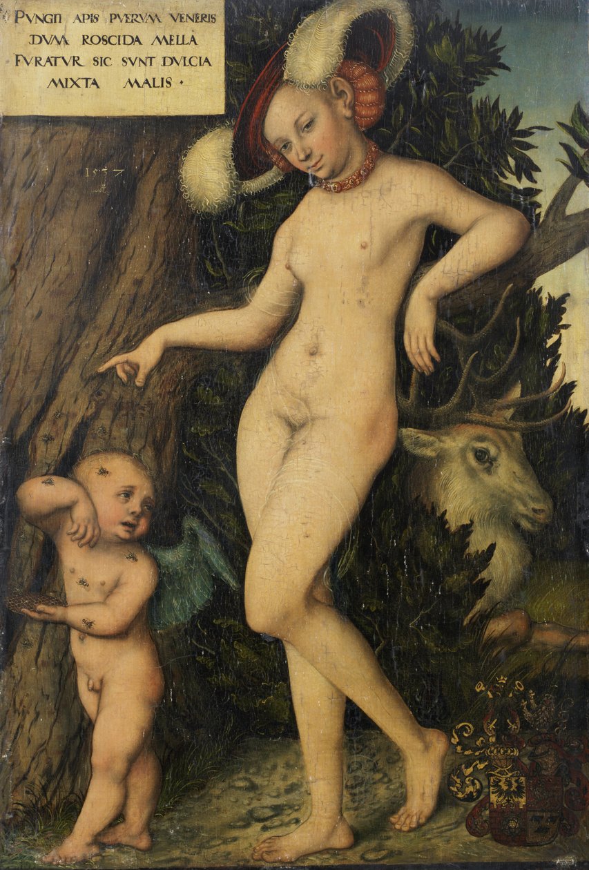 Német: Venus mit Amor als Honigdieb Venus with Cupido stealing Honey (Vénusz Ámorral mézet lopva) alkotó: Lucas Cranach the Elder
