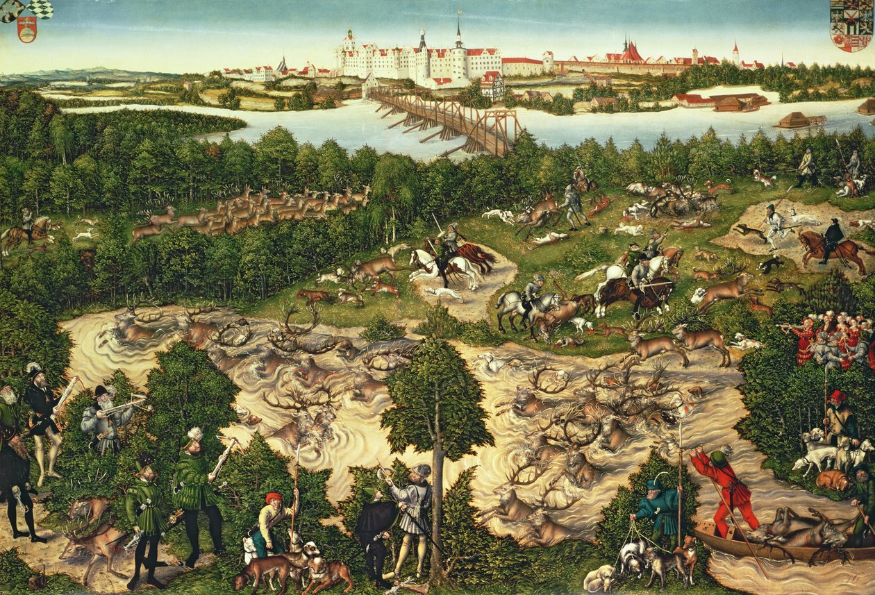 Vadászat V. Károly császár tiszteletére a Hartenfels-kastély közelében, Torgauban, 1544 (lásd még: 498131, 38682 és 498129) alkotó: Lucas Cranach the Elder
