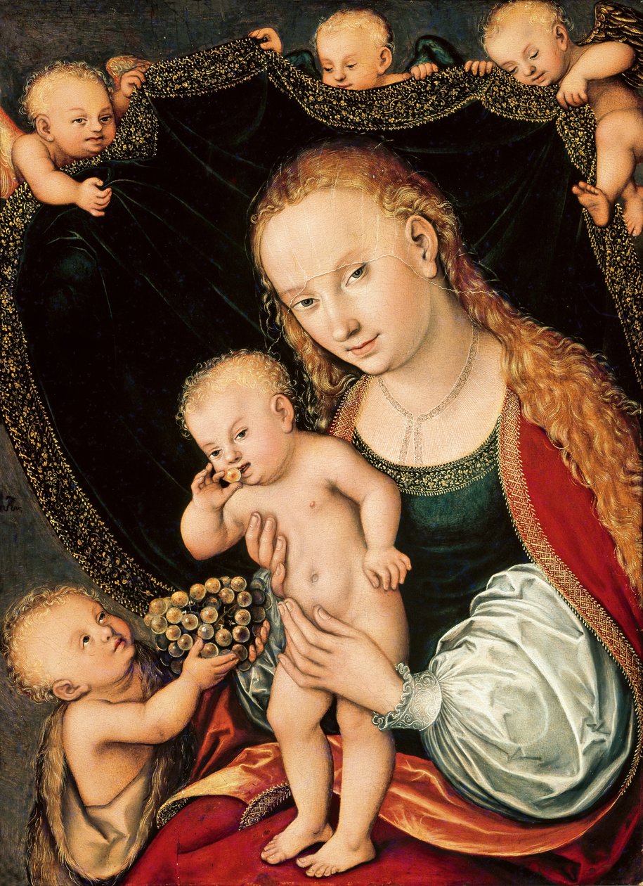 Madonna és gyermeke az ifjú Keresztelő Jánossal, 1537 után. alkotó: Lucas Cranach the Elder