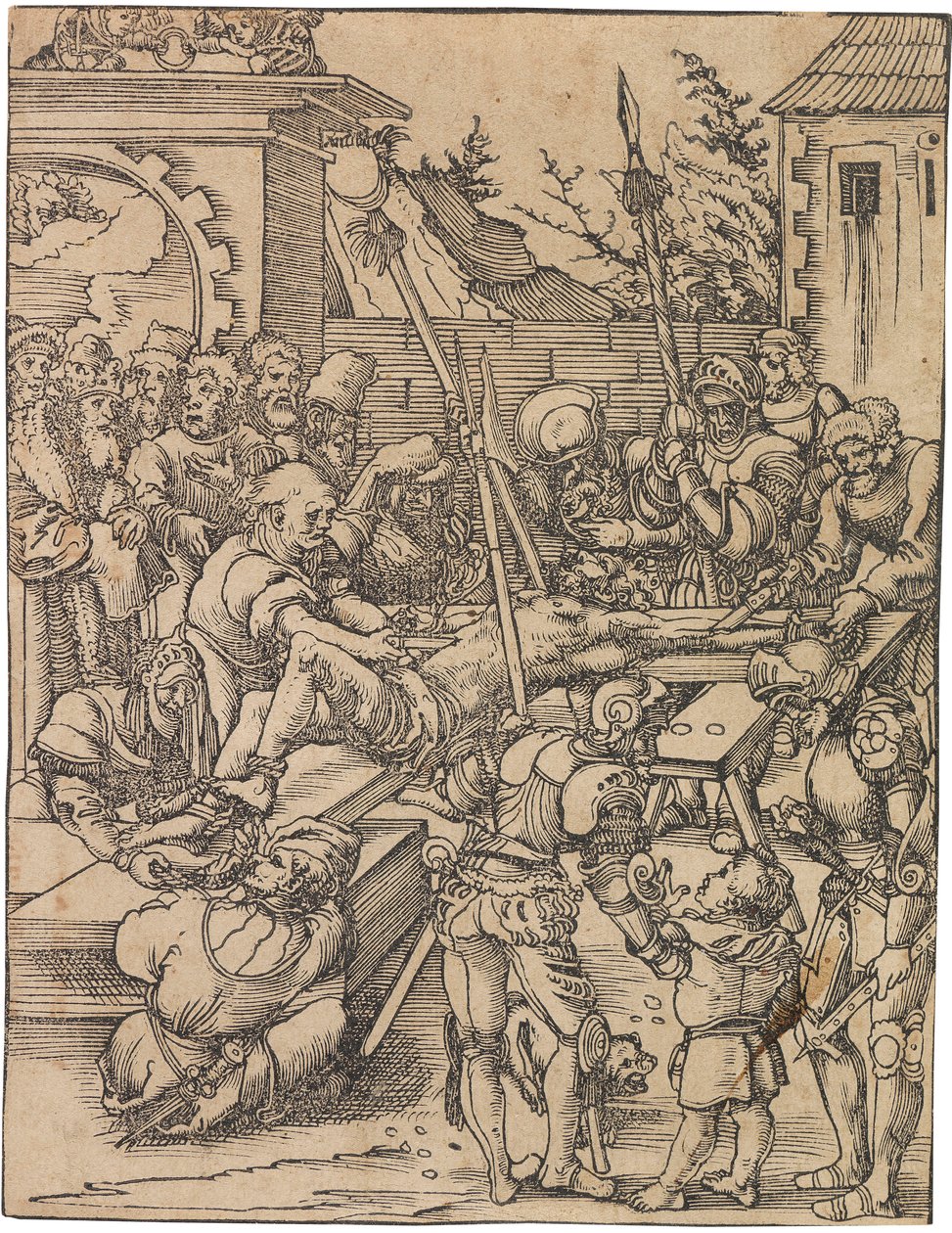 Szent Bertalan mártíromsága. A tizenkét apostol mártíromsága című sorozatból c. 1520. alkotó: Lucas Cranach the Elder