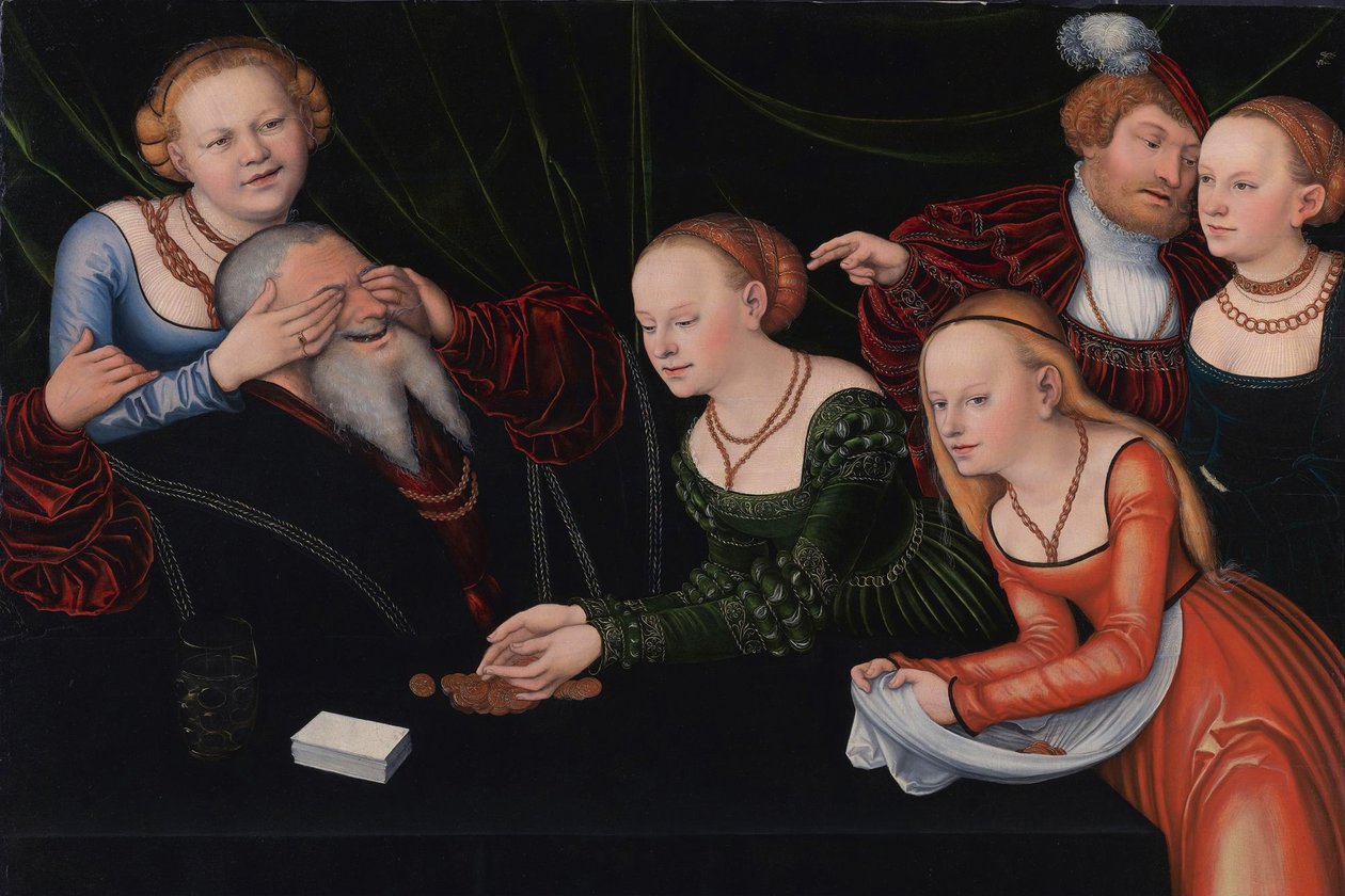 Öreg, udvarhölgyek által elcsábított, 1537 körül alkotó: Lucas Cranach the Elder