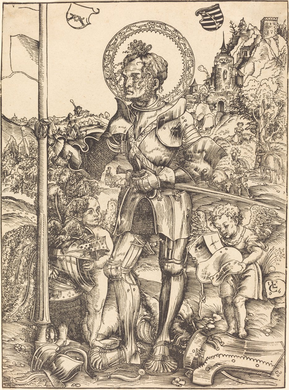 Szent György áll, két angyallal alkotó: Lucas Cranach the Elder