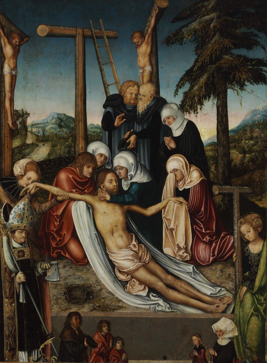 A Krisztus feletti siralom szentekkel, Wolfganggal és Helénával, c. 1525 alkotó: Lucas Cranach the Elder