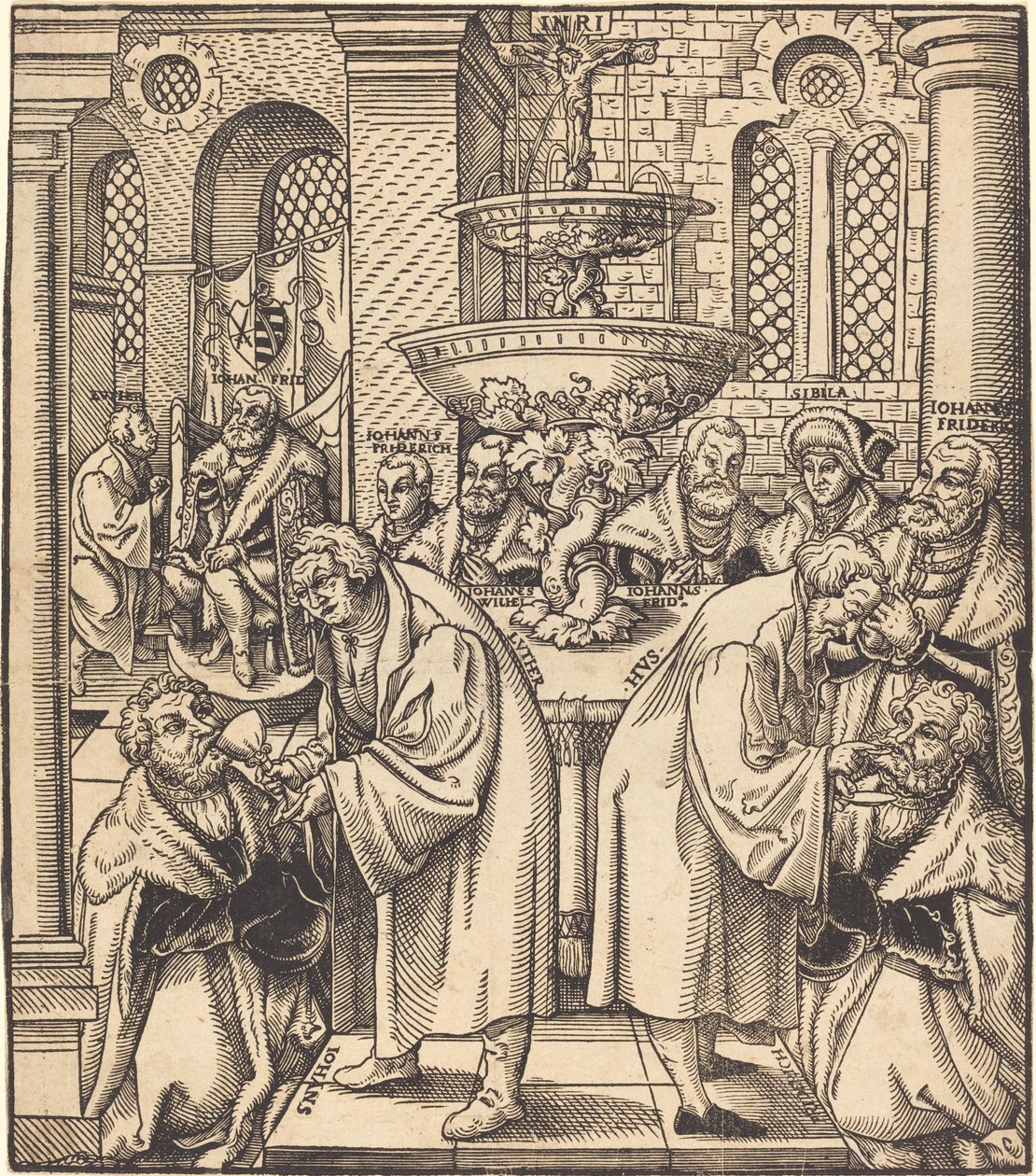 Luther és Husz reformátorok úrvacsorát adnak a Szász-ház fejedelmeinek alkotó: Lucas Cranach the Elder