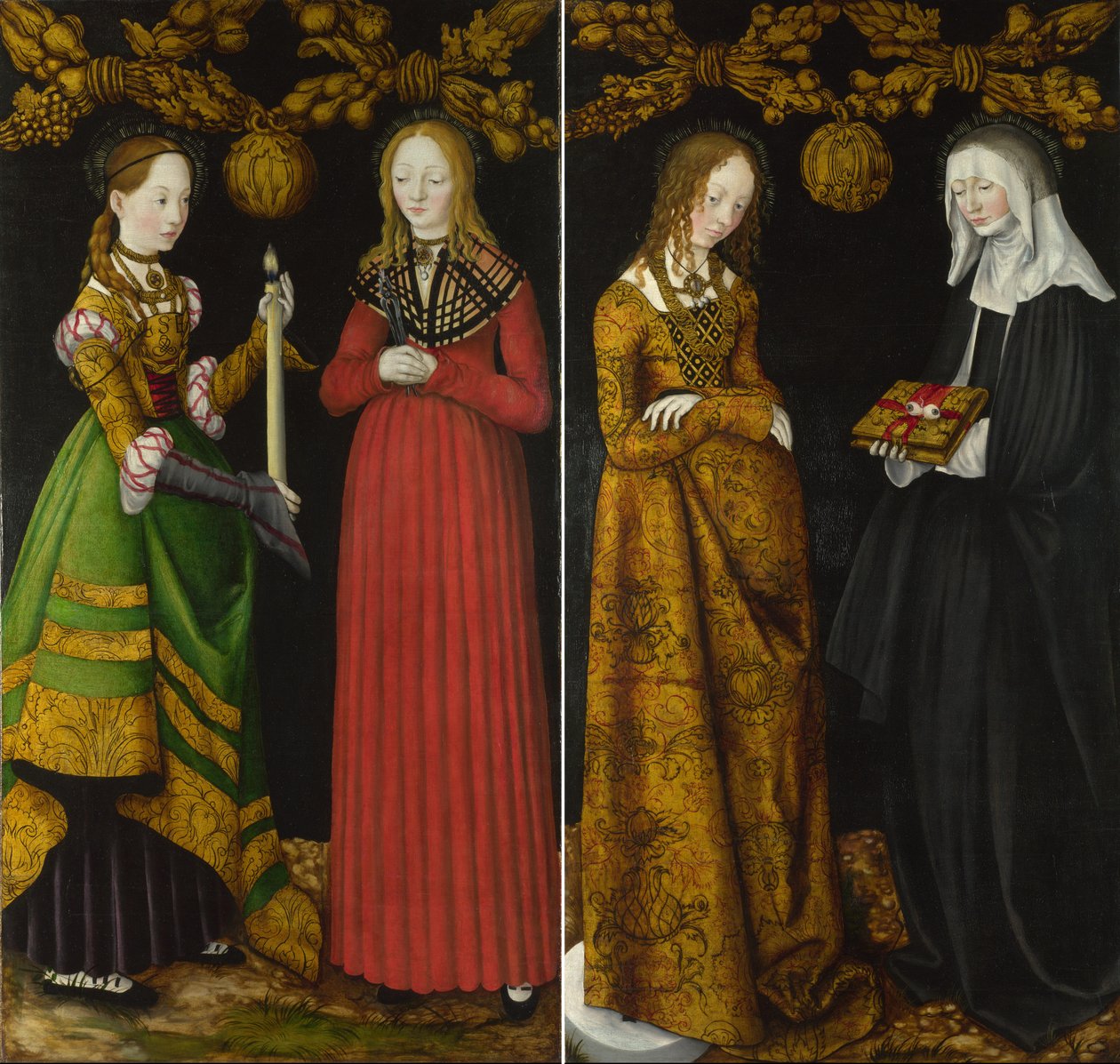 Genevieve és Apollónia szentek, valamint Krisztina és Ottilia szentek. alkotó: Lucas Cranach the Elder