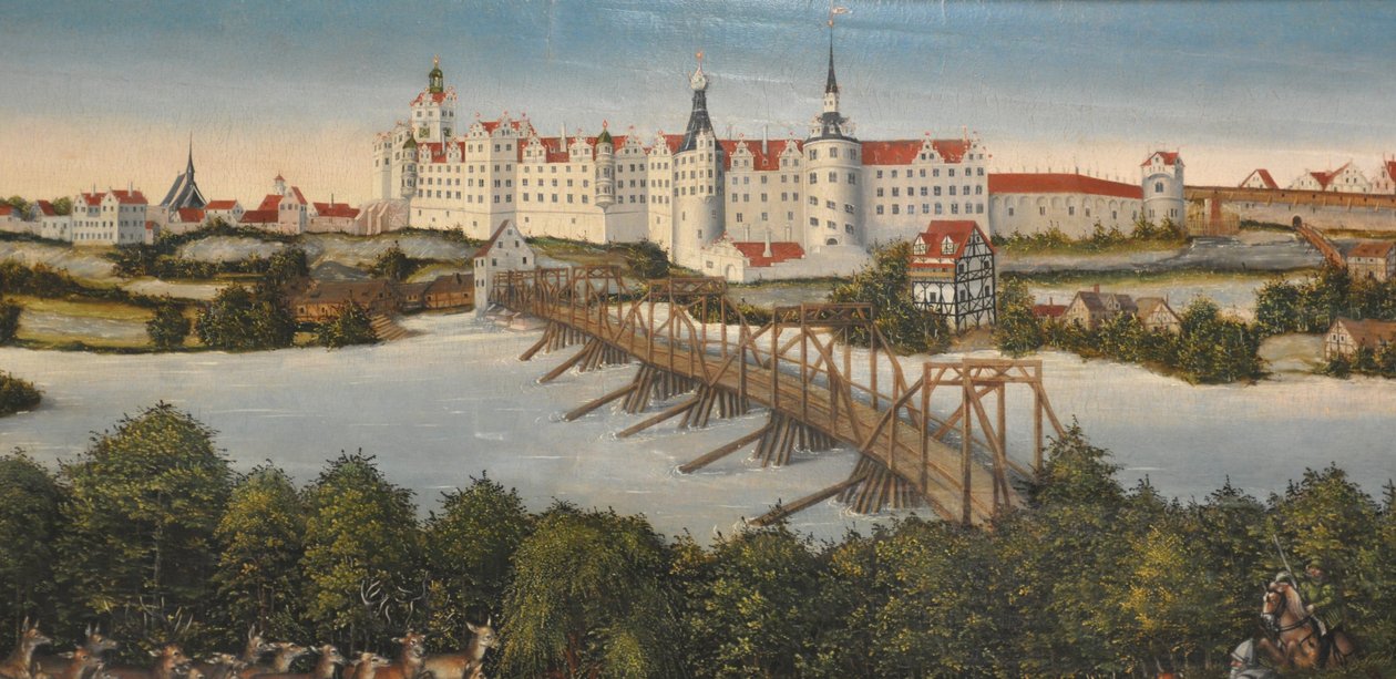 Német: Johann Friedrich választófejedelem szarvasvadászata Johann Friedrich választófejedelem szarvasvadászata
 részlet: Hartenfels kastély Torgau-ban alkotó: Lucas Cranach the Younger