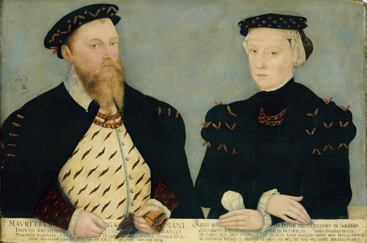 Német: Moritz szászországi választófejedelem (1521-1553) és felesége, Ágnes (1527-1555) Moritz, szászországi választófejedelem és felesége, Ágnes. alkotó: Lucas Cranach the Younger
