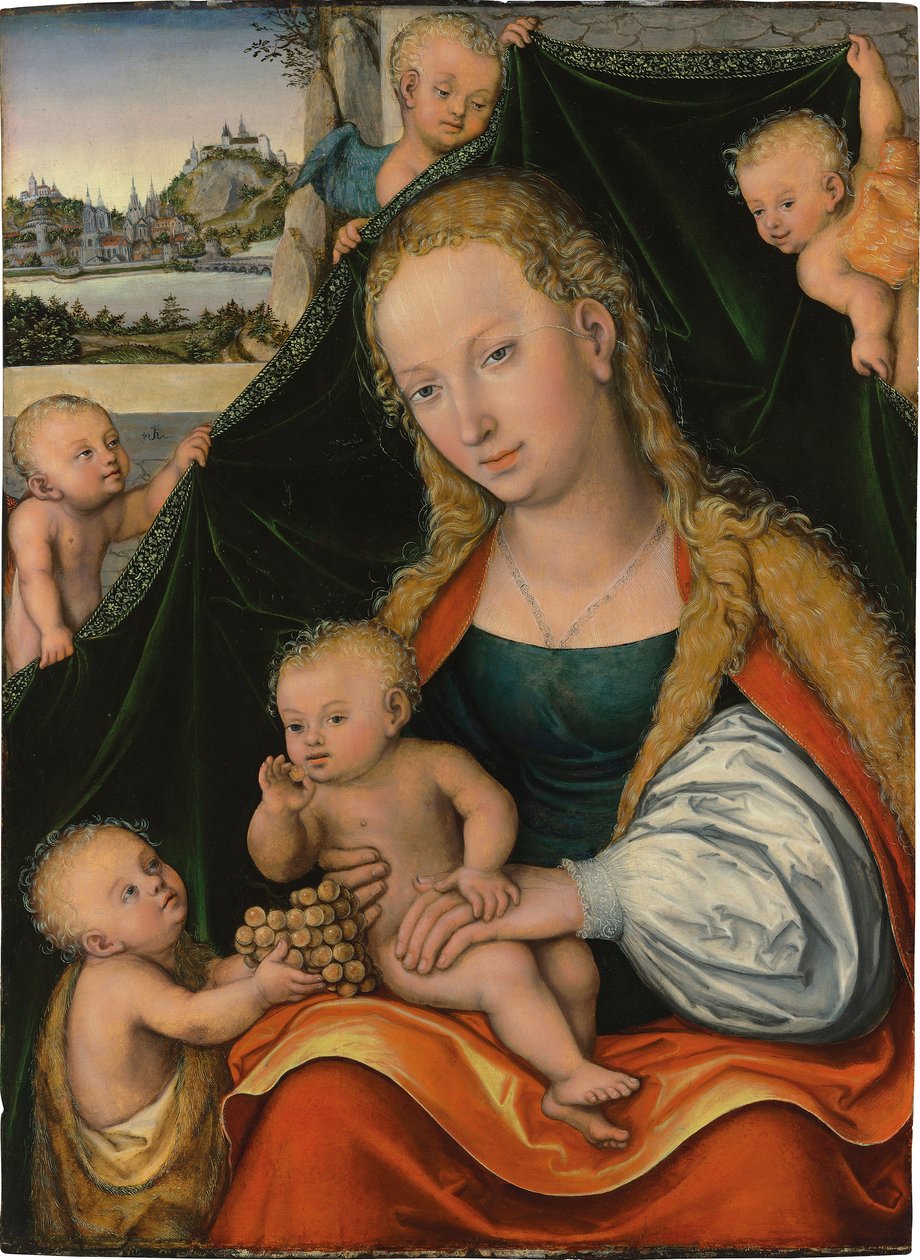 Német: Madonna und Kind mit dem Johannesknaben und Engeln A Szűzanya és a Gyermek a csecsemővel Keresztelő Szent János és az angyalok alkotó: Lucas Cranach the Younger