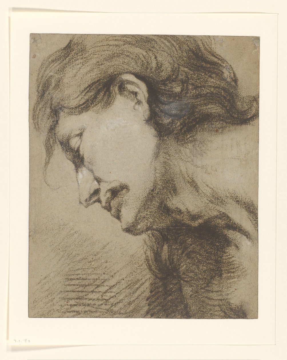 Hosszú hajú férfi fej, balra néz alkotó: Lucas Franchoys (attributed to)