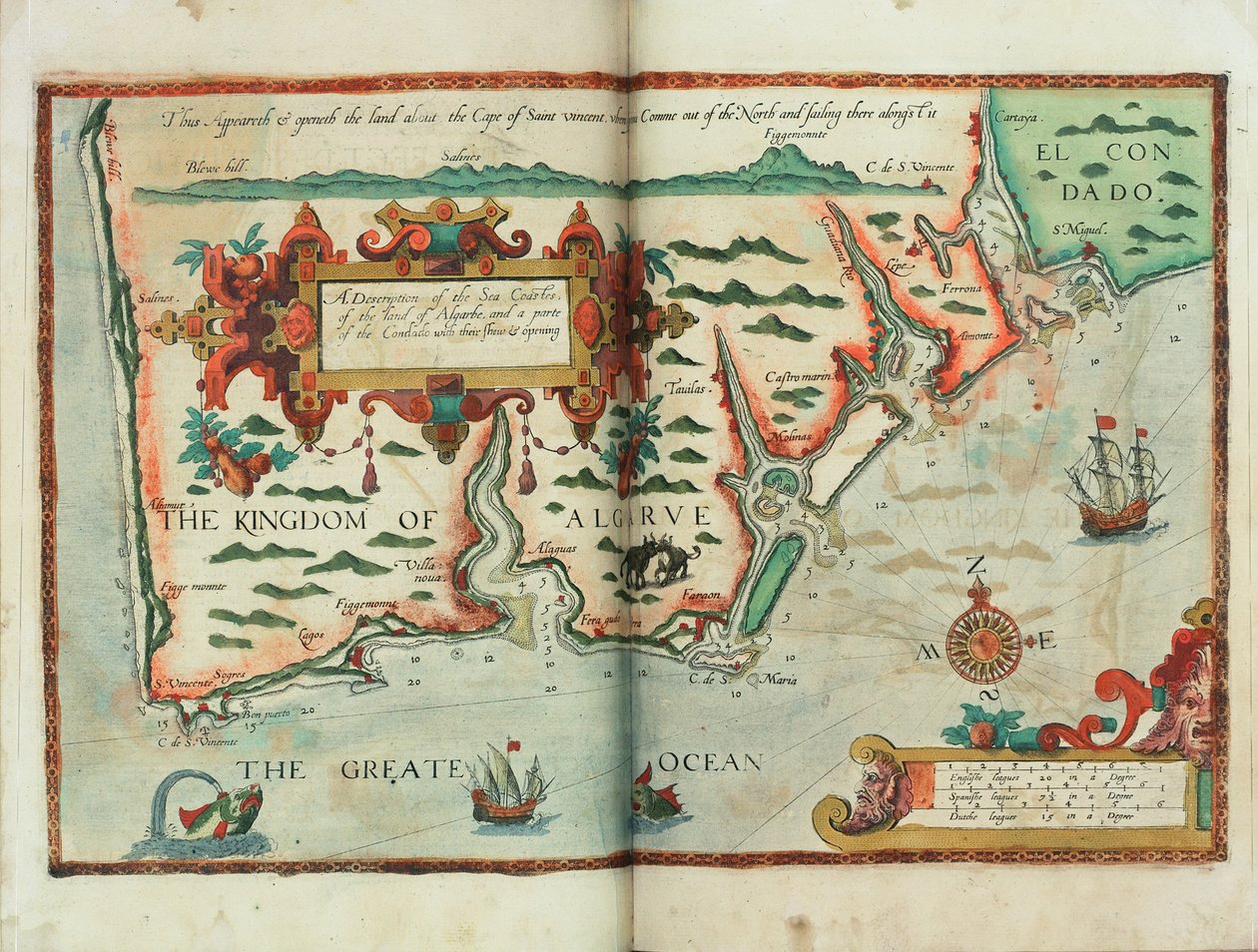 A tengeri partok, Algarbe földjének és a Condado egy részének leírása, a nyúlványokkal és nyílásokkal együtt, 1588 körül (rajz) alkotó: Lucas Janszoon Waghenaer