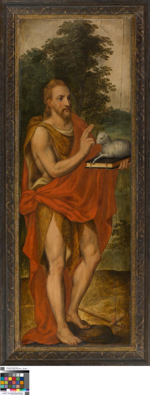 Keresztelő János (balra), Adományozó (jobbra), Vanitas (zárt), Lucas de Heere, Szépművészeti Múzeum Gent, S-101, bal oldali nyitott tábla. alkotó: Lucas de Heere
